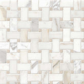 Bedrosians Basket Weave Mosaics 12" X 12" Calacatta Oro and Jura Beige Dot