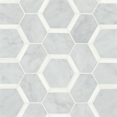 Bedrosians Matisse Mosaic 4 Marble 10.5" x 12" White Carrara & Thassos