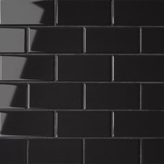 Bedrosians Le Cafe 2" x 4" Bevel Off Set Mesh Mount Mosaic Glossy Black