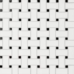Bedrosians Le Cafe 1" x 2" Basket Weave Mosaic W/Glossy Dot White and Black