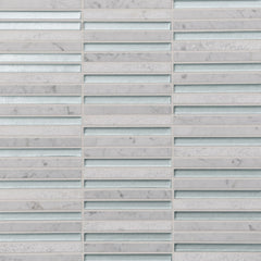 Bedrosians Kaikos 11.75" X 12" Stacked Glass / Stone Mosaic Blue & White Carrara