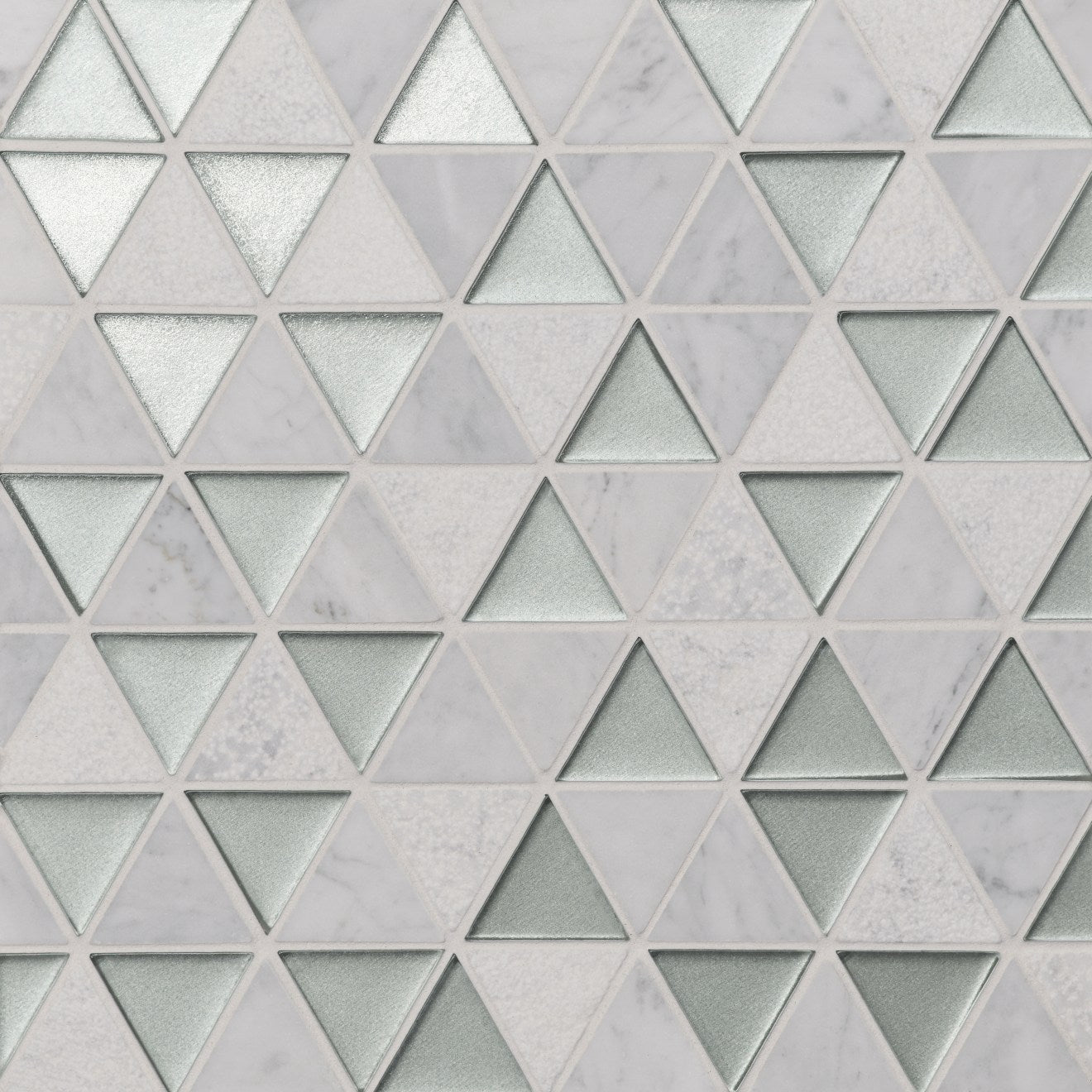 Bedrosians Kaikos 9.5" X 10" Triangle Glass/Stone Mosaic Silver & White Carrara