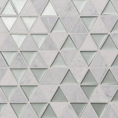 Bedrosians Kaikos 9.5" X 10" Triangle Glass/Stone Mosaic Silver & White Carrara