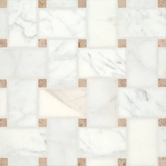 Bedrosians Marble 11.22"x11.22" Jumbo Basket Weave Mosaics Honed Calacatta / Jura Beige Dot