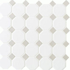 Daltile Octagon & Dot 2" Matte White / Gray Dot