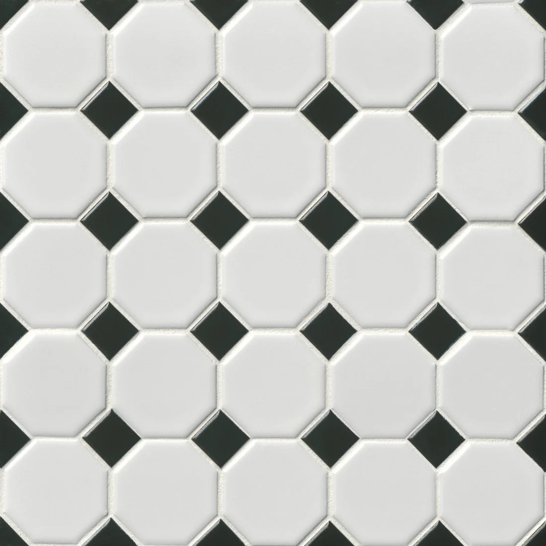 Tile Shop Octagon 2 1/4" Matte White/Black