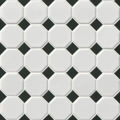 Tile Shop Octagon 2 1/4" Matte White/Black