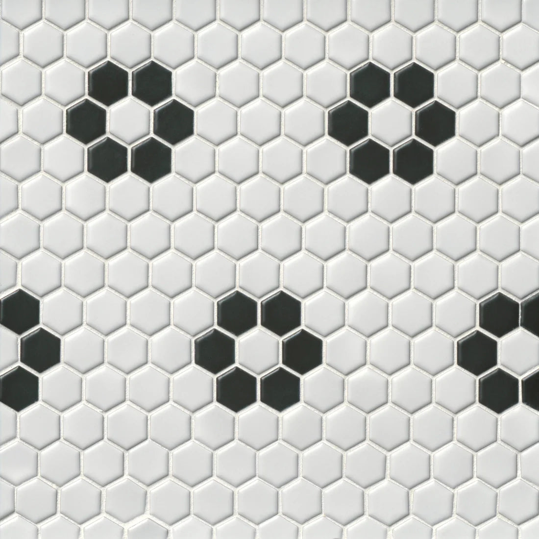 Tile Shop Hex 12x12 Mosaic 2'' Matte White/Black Flower