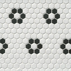 Tile Shop Hex 12x12 Mosaic 2'' Matte White/Black Flower
