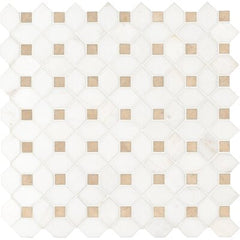 MS International Natural Stone Marble 12" x 12" Mosaic Bianco Dolomite Crema Dotty