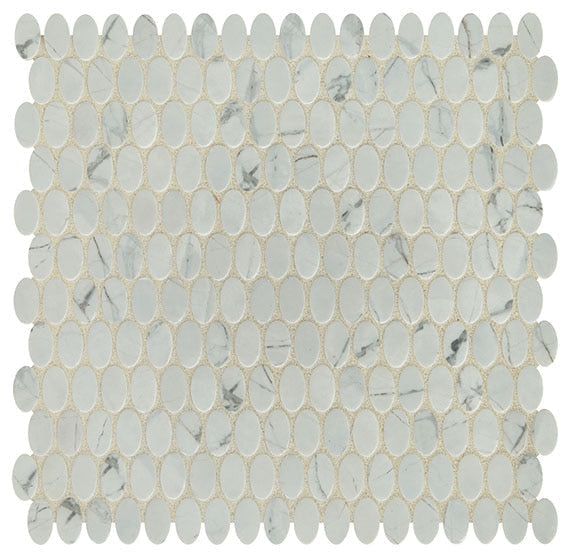 Daltile Fanfare Statuette 12" X 12" Oval Mosaic Silver Satin