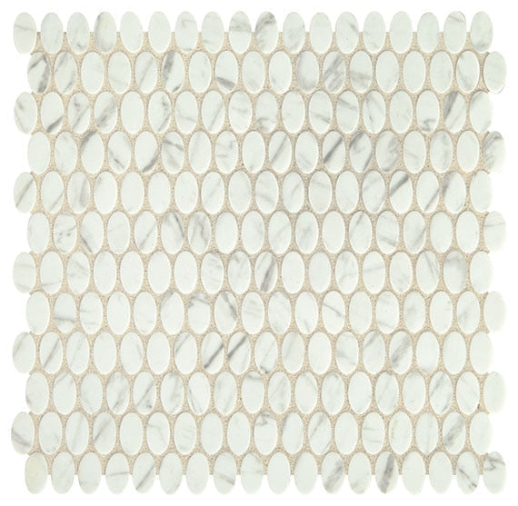 Daltile Fanfare Statuette 12" X 12" Oval Mosaic Venetian White