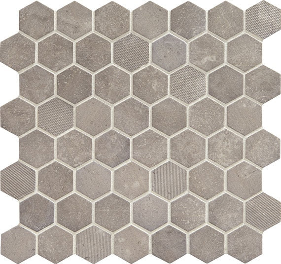Daltile Fanfare Vintage Hex 12" X 12" Hexagon Mosaic Artifact Gray