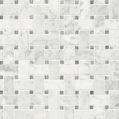 Bedrosians Basket Weave Mosaics 12" X 12" White Carrara and Grey Marble Dot