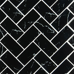 MS International Decorative Mosaic 12" x 12" Herringbone 2" x 4" Nero Marquina
