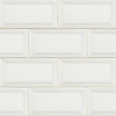 MS International Domino 12" x 12" Beveled 3" x 6" Glossy White