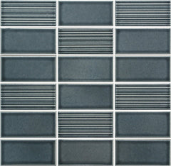 Emser Nagara 11"x11" Stacked Mosaic1.8"X3.75" Polished Navy