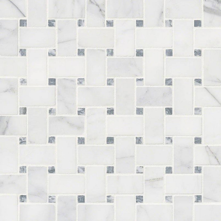 MS International Natural Stone Marble 12" x 12" Basketweave Mosaic Calacatta Cressa