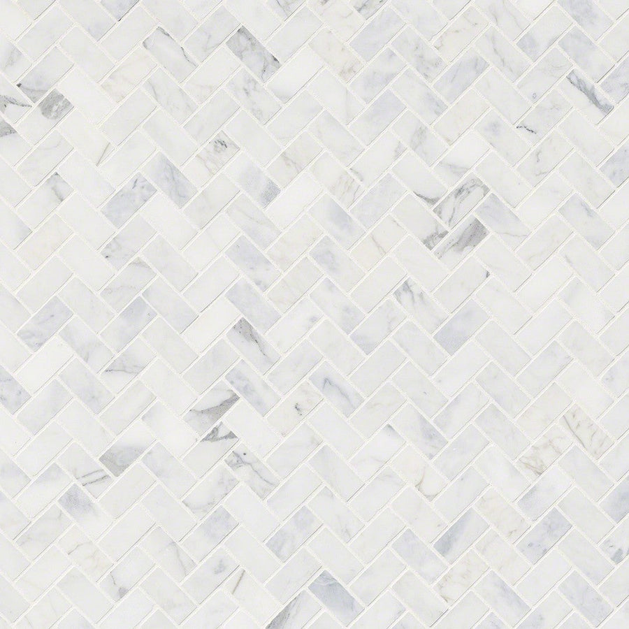 MS International Natural Stone Marble 12" x 12" Herringbone Mosaic Calacatta Cressa