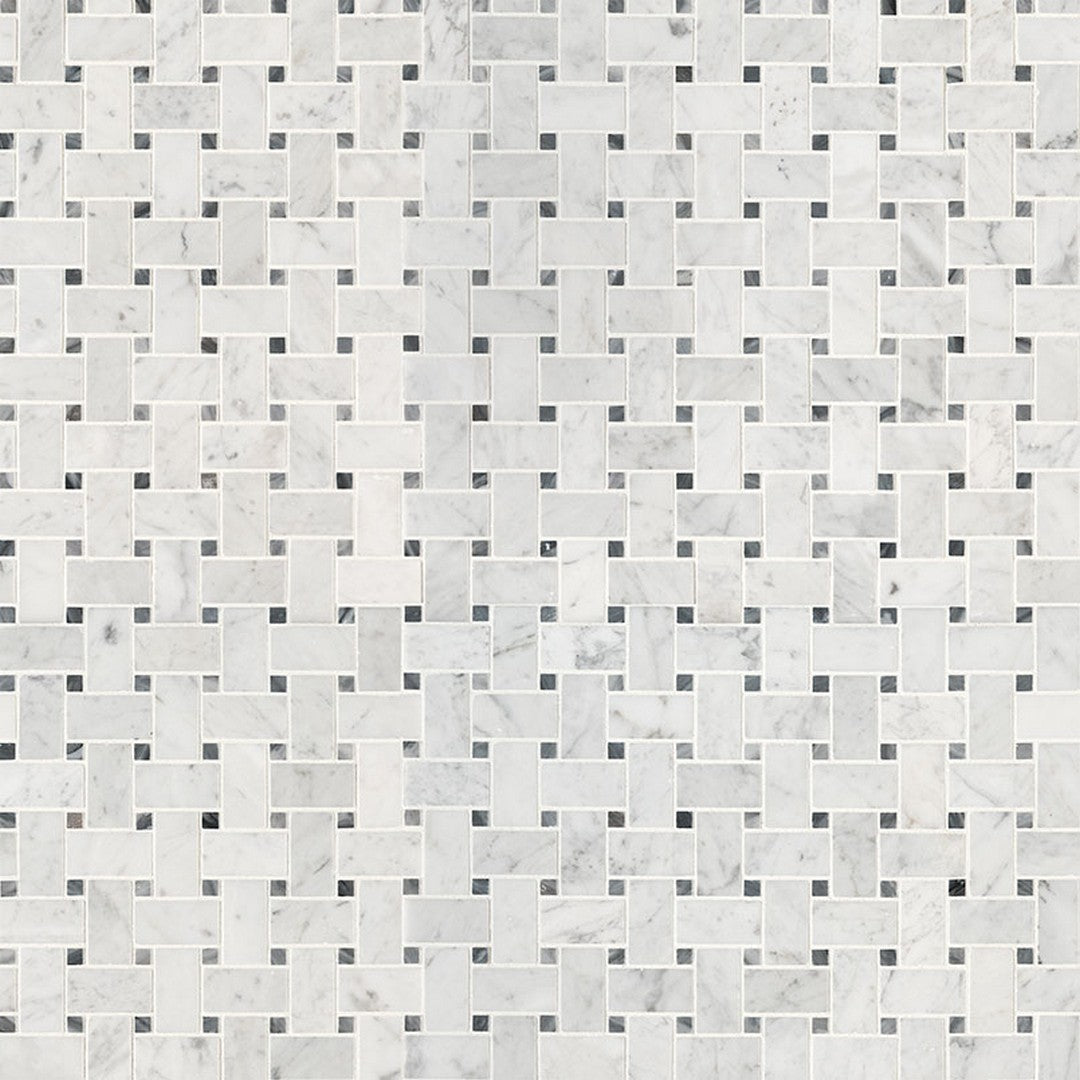 MS International Natural Stone Marble 12" x 12" Basketweave Mosaic Carrara White 7.8Mm