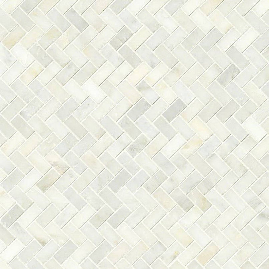 MS International Natural Stone Marble 12" x 12" Herringbone 1" x 3" Mosaic Greecian White
