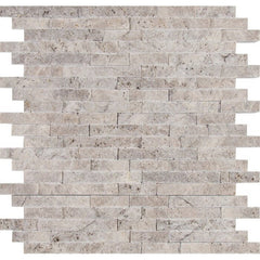 MS International Travertine 12" x 12" SplitFace Interlocking Mosaic Silver