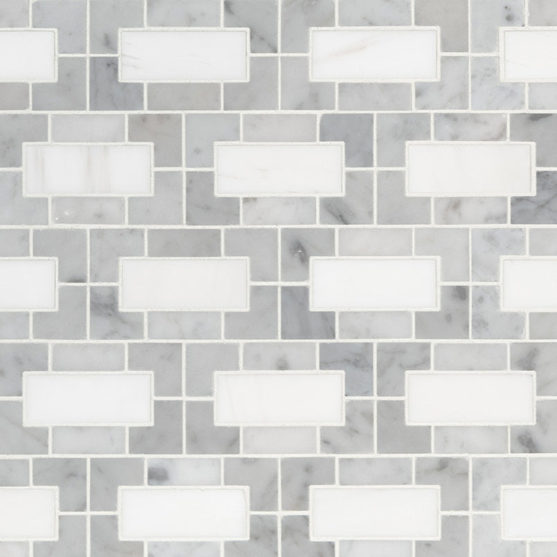 MS International Natural Stone Marble 12" x 12" Mosaic Bianco Dolomite Lynx