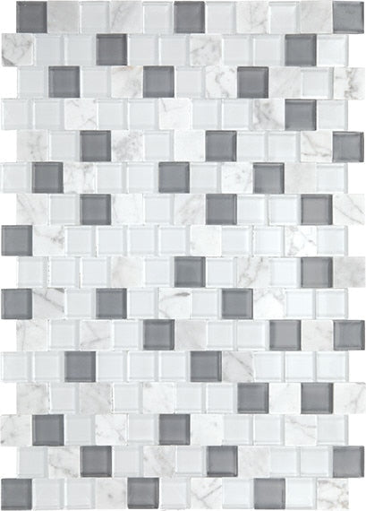 Daltile Perfit Mosaix 18" X RL" Mosaic White Carrara & Glass / Brick Joint 1 X 1 Inch