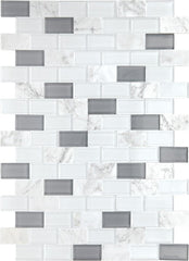 Daltile Perfit Mosaix 18" X RL" Mosaic White Carrara & Glass / Brick Joint 1 X 2 Inch