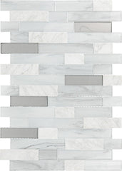 Daltile Perfit Mosaix 18" X RL" Mosaic White Carrara & Glass / Straight Stack 1 X 4 Inch