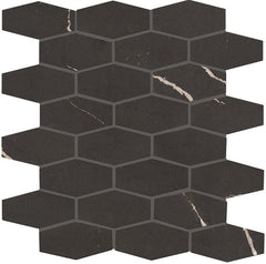 Marazzi Classentino Marble 12" X 12" Linear Hexagon 2" X 3" Mosaic Centurio Black
