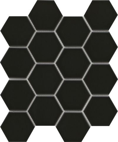 Emser Catch 10" X 12" Hexagon Mosaic 3" Glossy Black