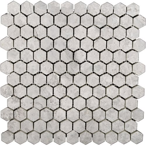 Emser Marble 12" X 12" Hexagon Mosaic 0.37" X 1" Silver