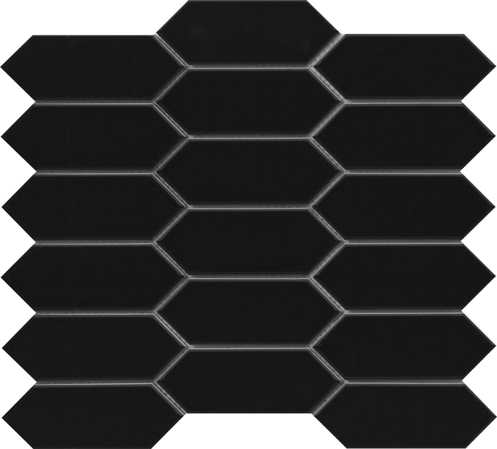 Emser Catch 11"x13" Picket Mosaic 2"x5" Polished Black